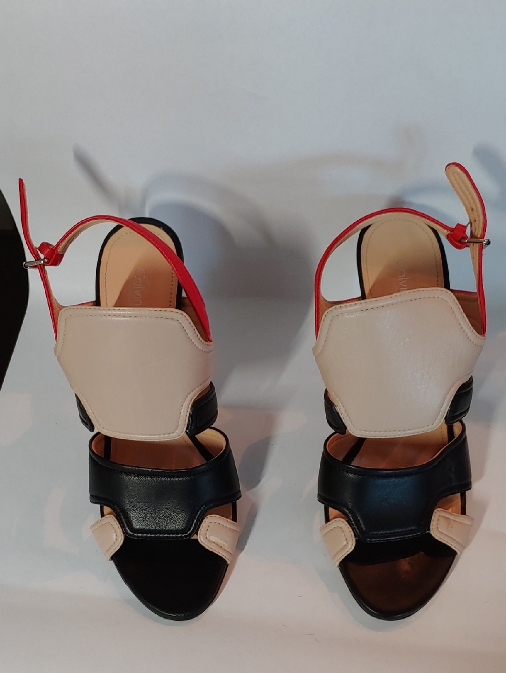 Calvin Klein Collection (The Couture Line) Black, Cream & Red Colorblock Sandals